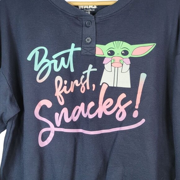 Star Wars Baby Yoda PJ Top Blue XL Pullover Long Sleeve First Snacks Mandalorian - Picture 2 of 7